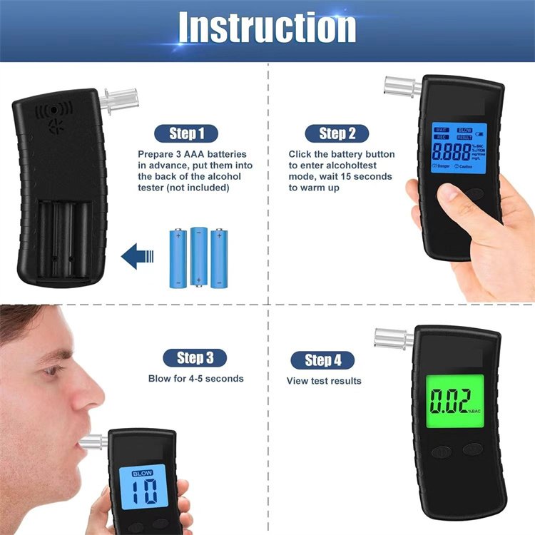 Portable LCD Digital Breath Alcohol Tester with 32-Time Memory LCD Display High-Precision Alcohol Breathalyzer