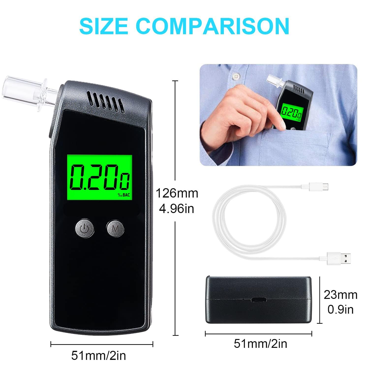 Breathalyzer,Portable Alcohol Tester with USB Rechargeable,Professional-Grade Accuracy Breathalyzer (10 Mouthpieces)