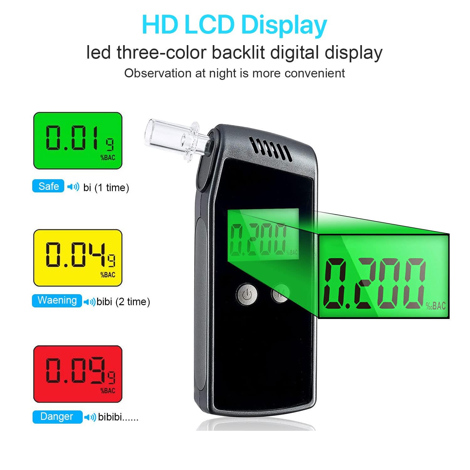Breathalyzer,Portable Alcohol Tester with USB Rechargeable,Professional-Grade Accuracy Breathalyzer (10 Mouthpieces)