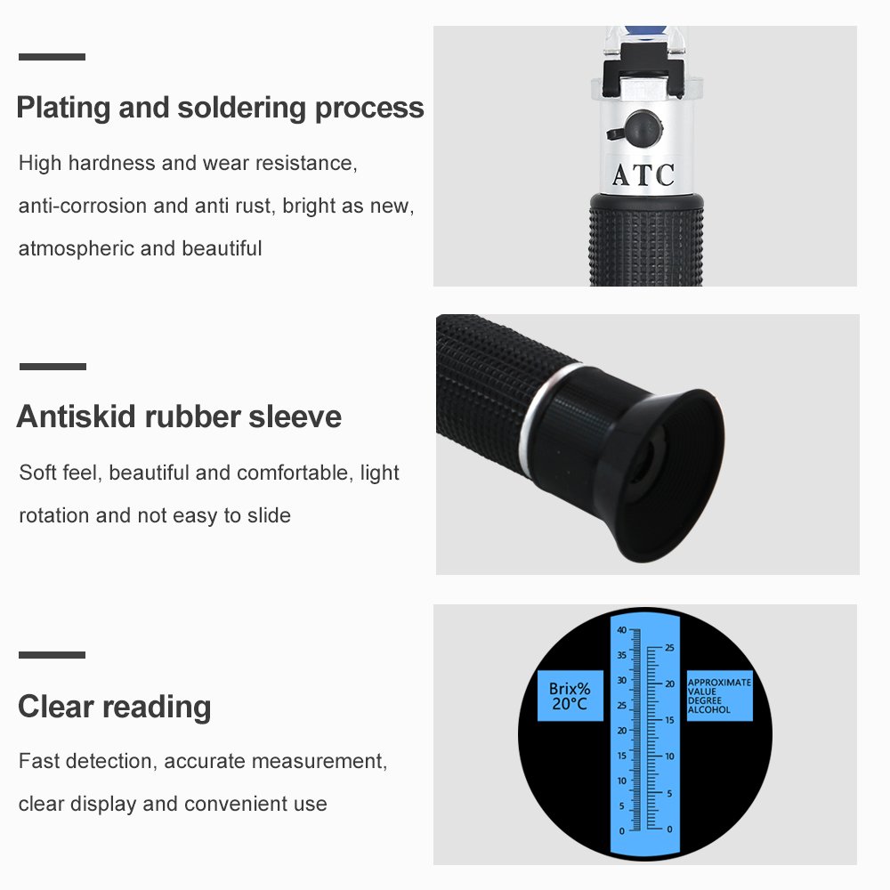 Handheld 0-40% Brix Meter 0-25% Alcohol Whisky Tester Brix Measuring Device sugar Refractometer for Wine Making Beer Brewing