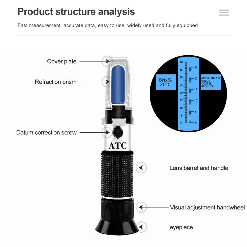 Handheld 0-40% Brix Meter 0-25% Alcohol Whisky Tester Brix Measuring Device sugar Refractometer for Wine Making Beer Brewing