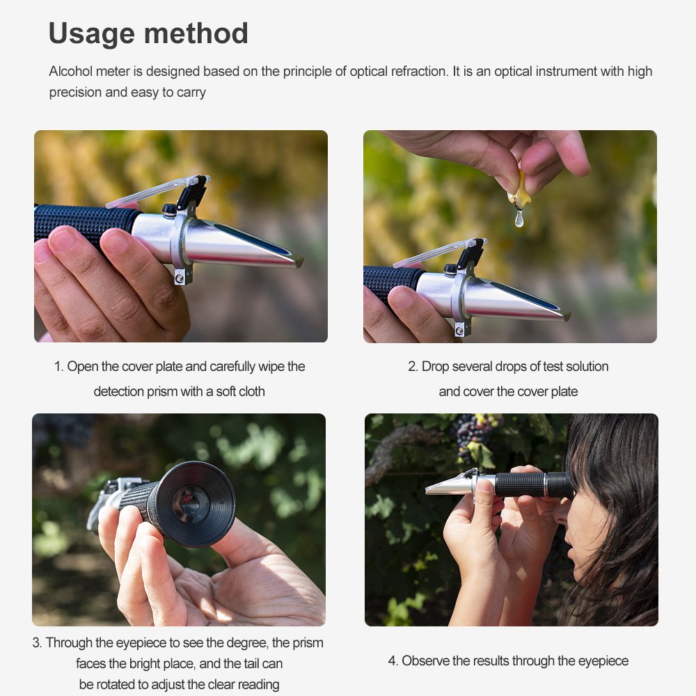 Handheld 0-40% Brix Meter 0-25% Alcohol Whisky Tester Brix Measuring Device sugar Refractometer for Wine Making Beer Brewing