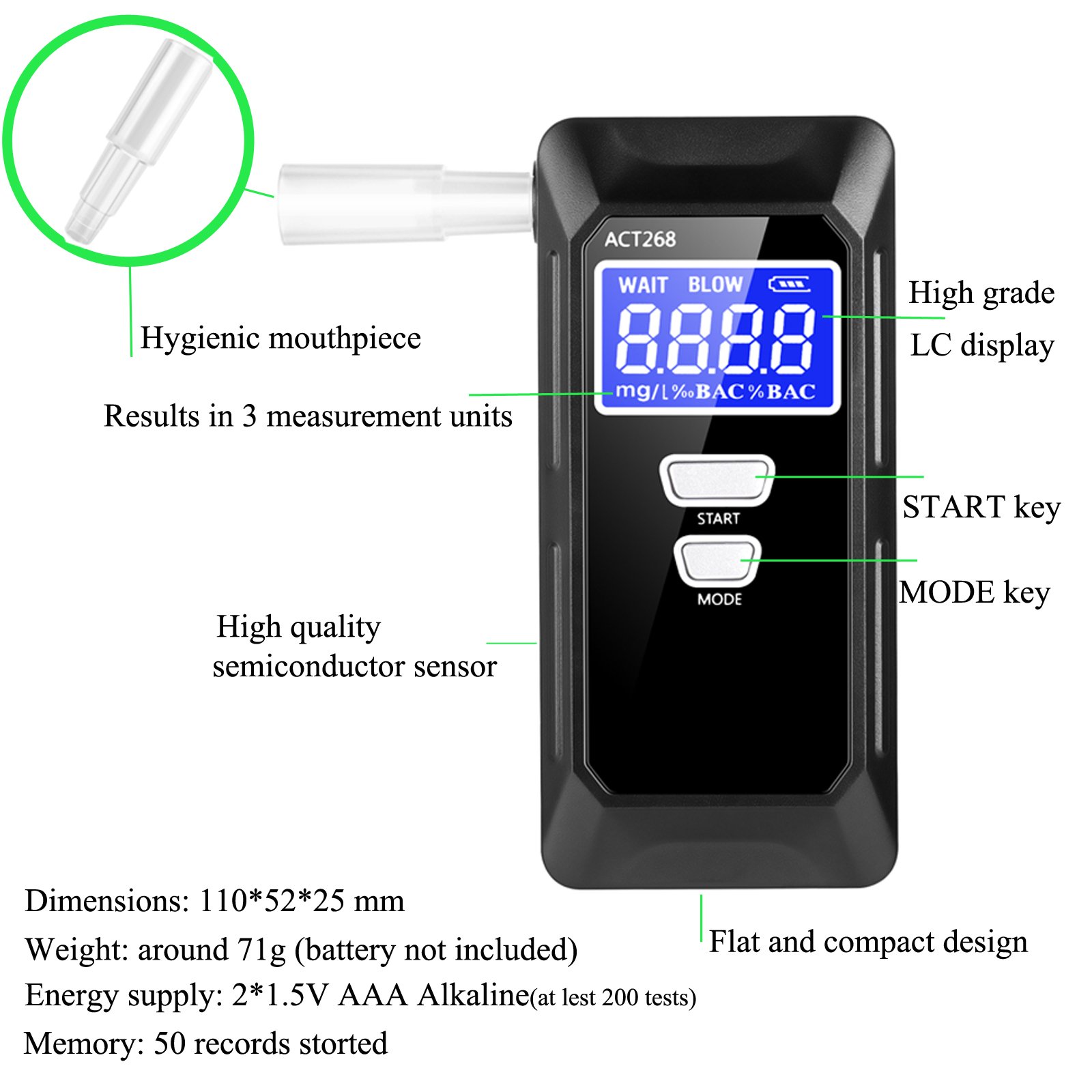 New style alcohol tester factory price personal portable digital display breath alcohol tester breathalyzer cars