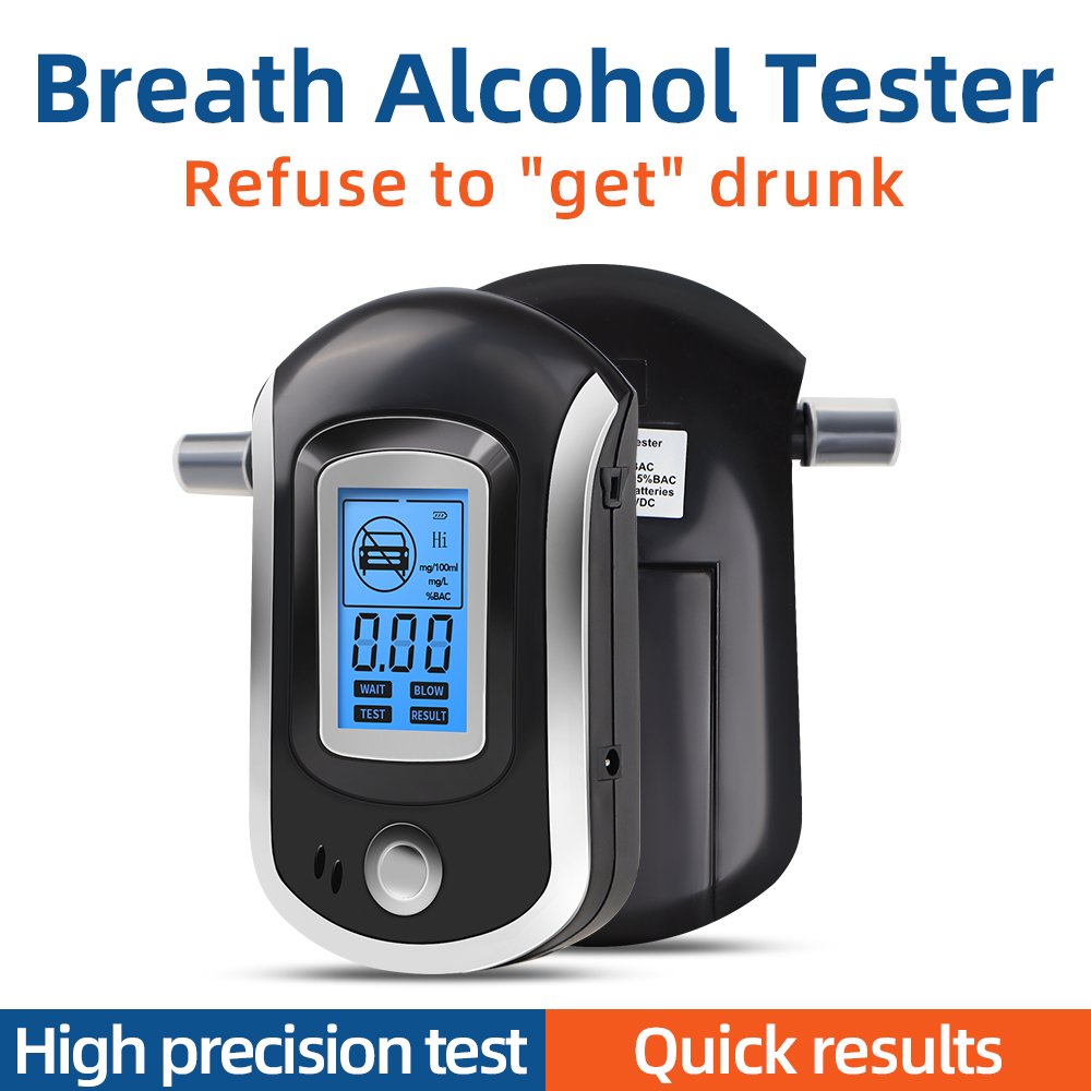 Hand-held Digital Breath Alcohol Tester Professional Blue LCD Breathalyzer with Buzzer Alarm For Drunk