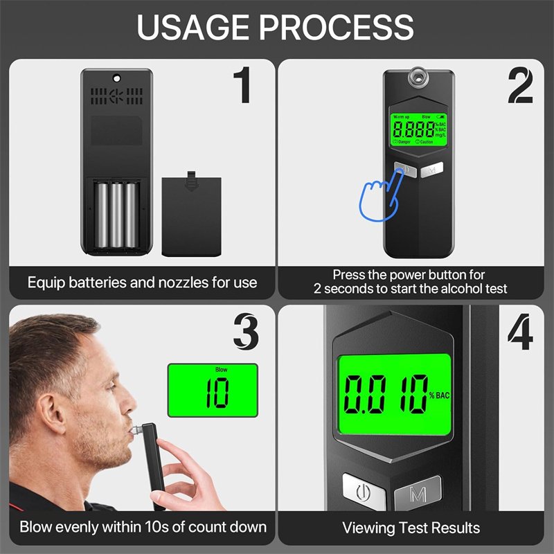 Portable Digital Alcohol Tester with Semiconductor Alcohol Sensor 32-Time Memory High-Precision Alcohol Breathalyzer
