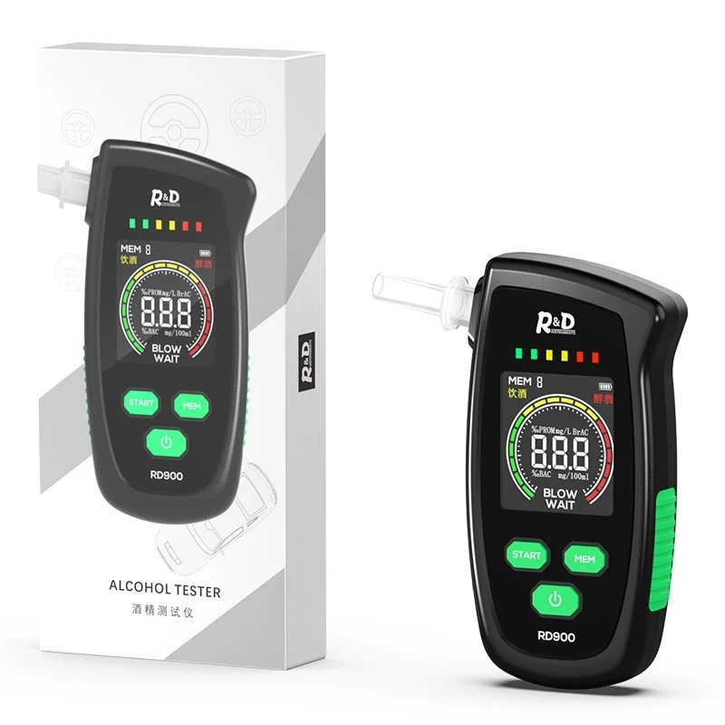 R&D RD900 Alcohol Tester Rechargeable Digital Breath Tester Breathalyzer Gas Alcohol Detector for Personal & Professional Use