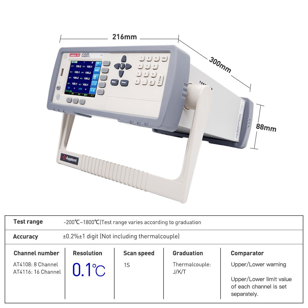 AT4108 8 Channel Multi-Channel Temperature Tester with thermocouple