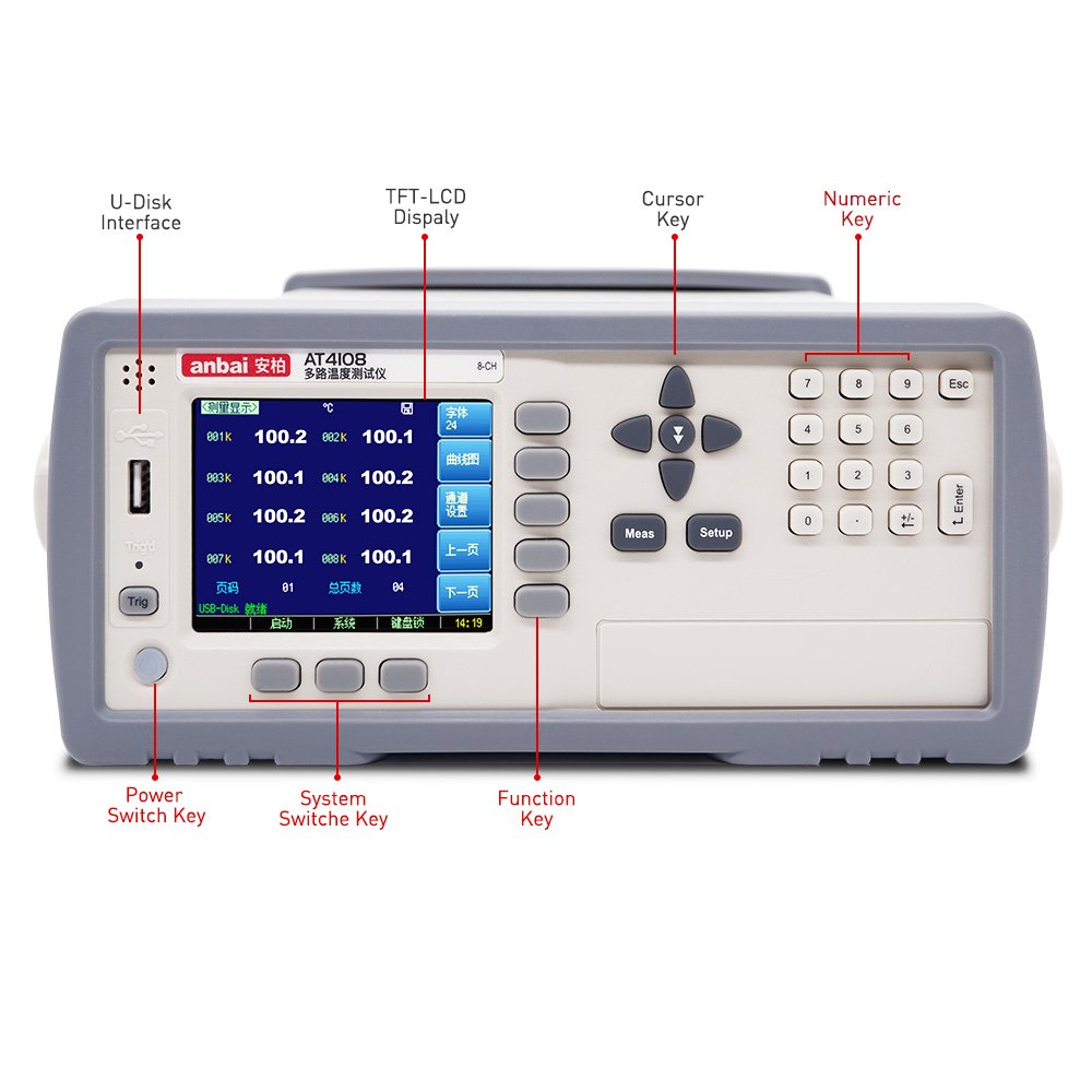 AT4108 8 Channel Multi-Channel Temperature Tester with thermocouple