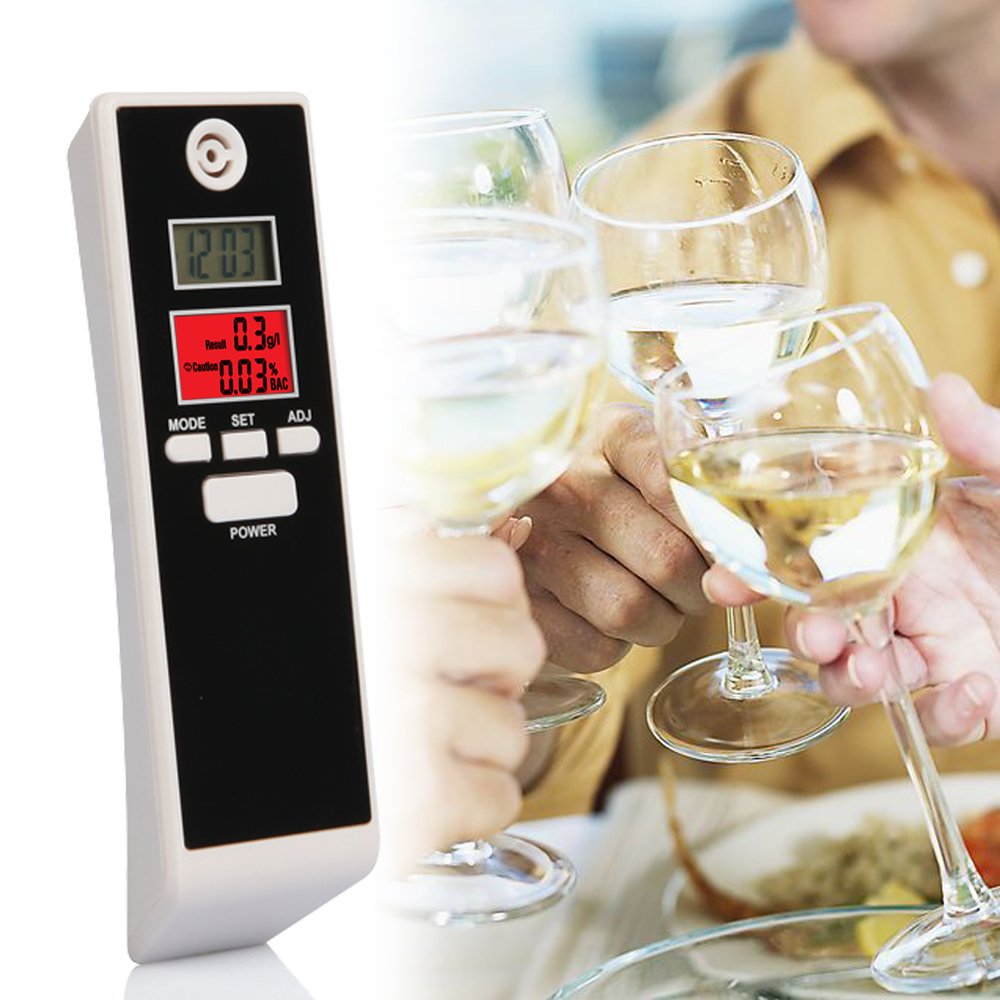 Personal Use Black Breath Simulator, Dual Digital Display Breath Alcohol Tester with LCD Clock, Portable Wine Alcohol Tester