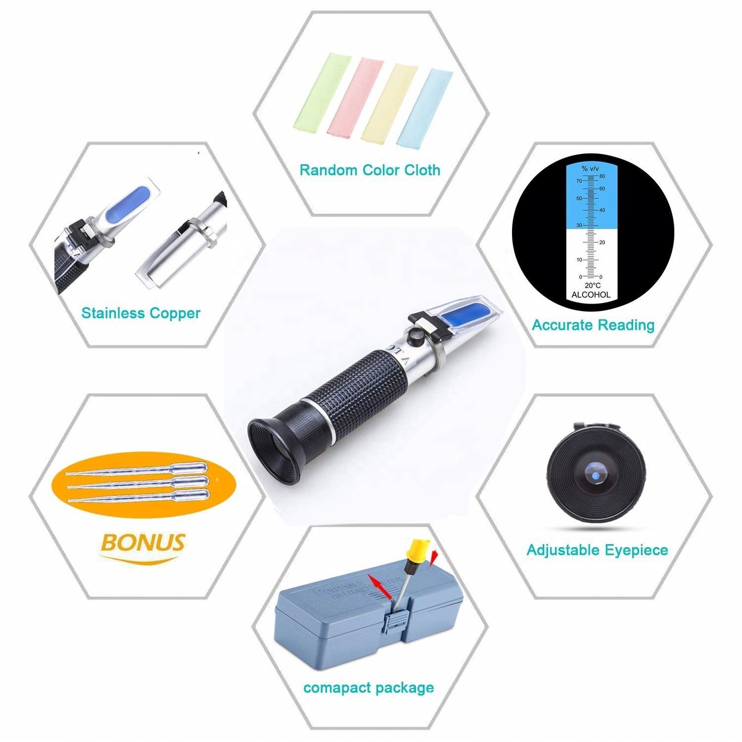 High-Range Alcohol Tester: 0-80% Alcohol Refractometer for Liquor Analysis