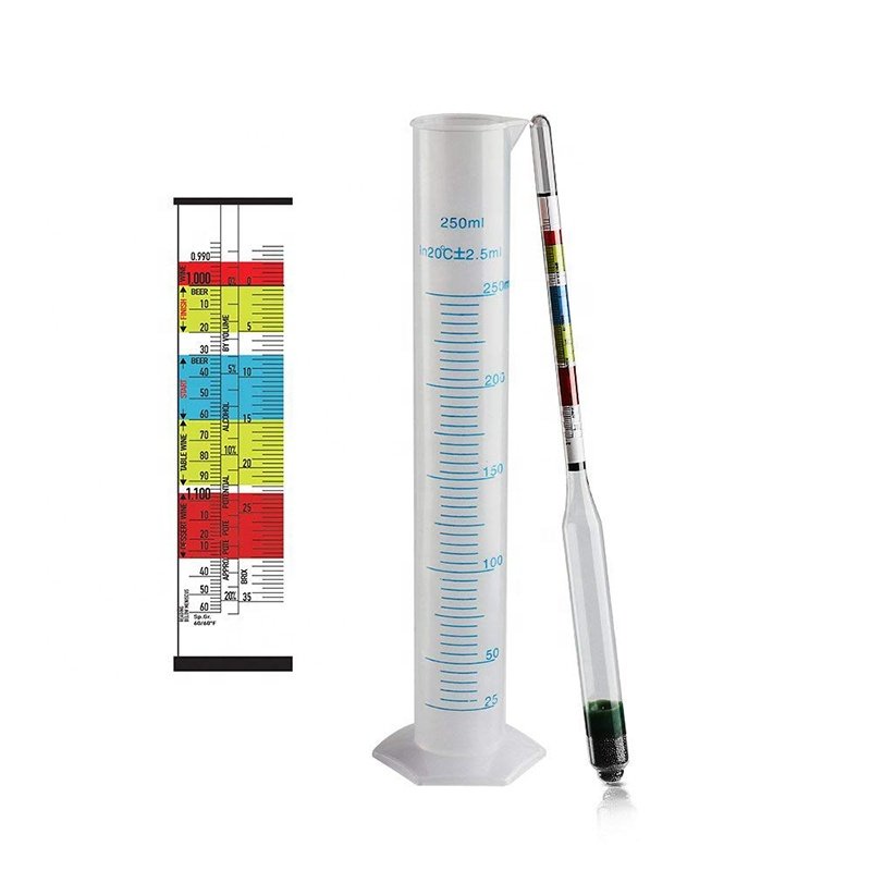 Hydrometer and Test Jar for Wine Beer Mead and Kombucha Triple Scale Hydrometer 250ml Plastic Cylinder Cleaning Brush & Bag