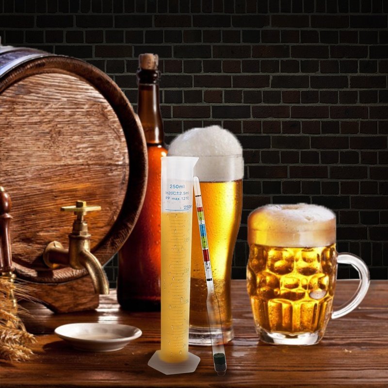 Hydrometer and Test Jar for Wine Beer Mead and Kombucha Triple Scale Hydrometer 250ml Plastic Cylinder Cleaning Brush & Bag
