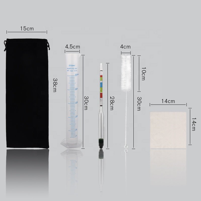 Hydrometer and Test Jar for Wine Beer Mead and Kombucha Triple Scale Hydrometer 250ml Plastic Cylinder Cleaning Brush & Bag