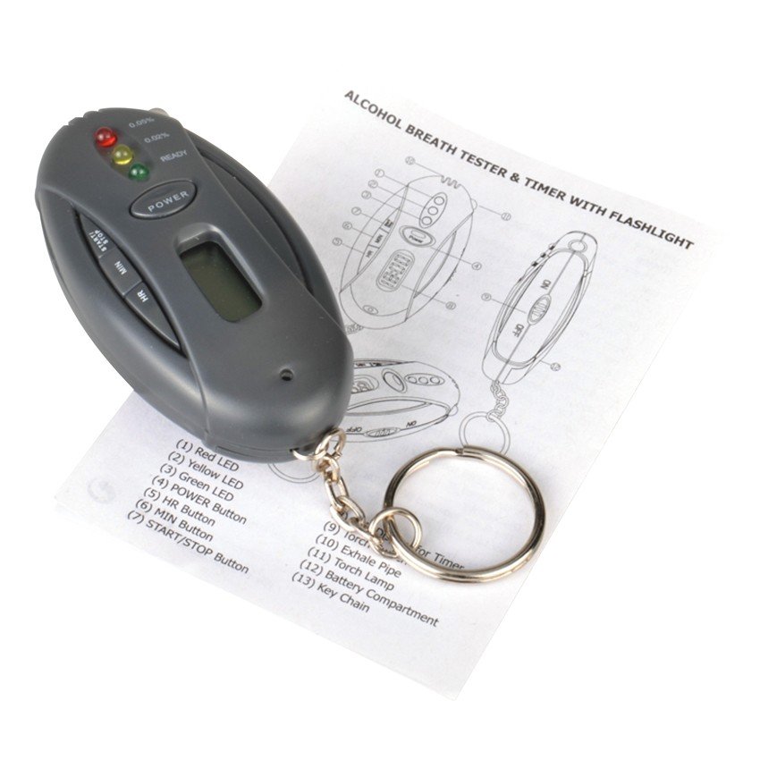 Countdown Timer Alcohol Breath Tester with flash LED light for safety driving With keyring