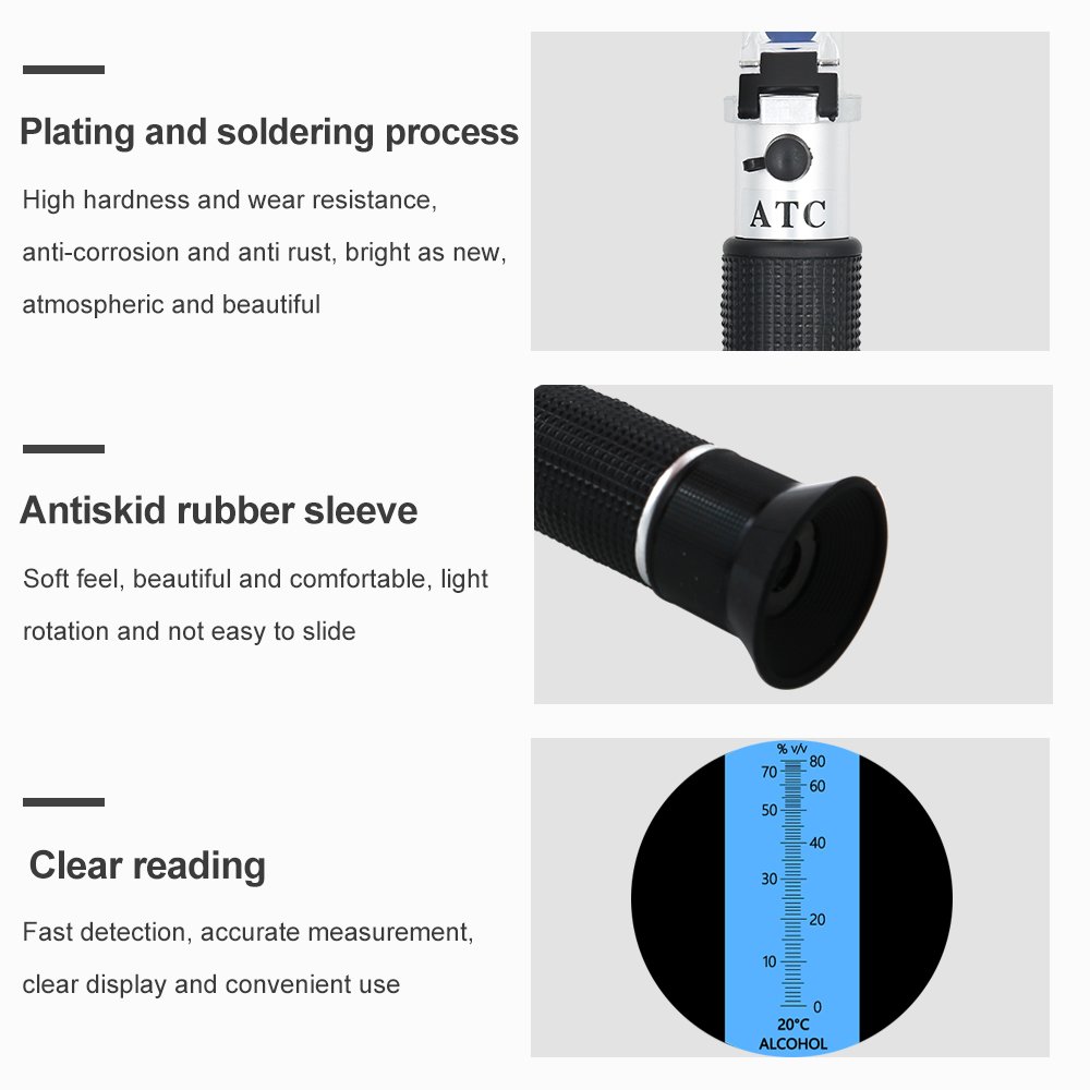 0-80% ATC Handheld Alcohol Refractometer Liquor Meter Refractometer for Liquor Whisky Beer Wine Brewing