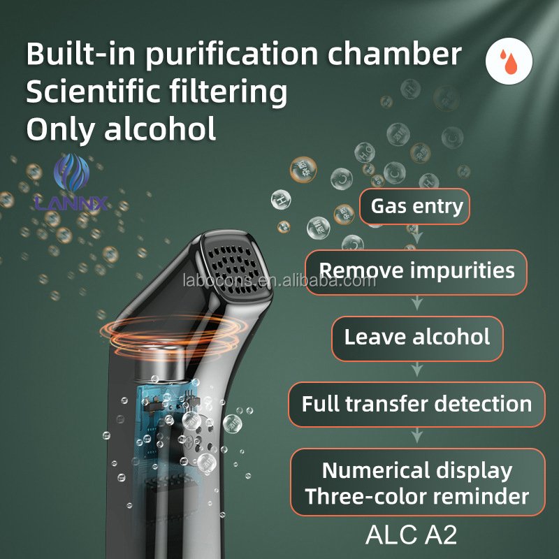 LANNX ALC A2 Custom Wholesale Alcohol Detectors Non-contact Display Color Portable Alcohol Anzlyzer Breath Alcohol Tester Sensor
