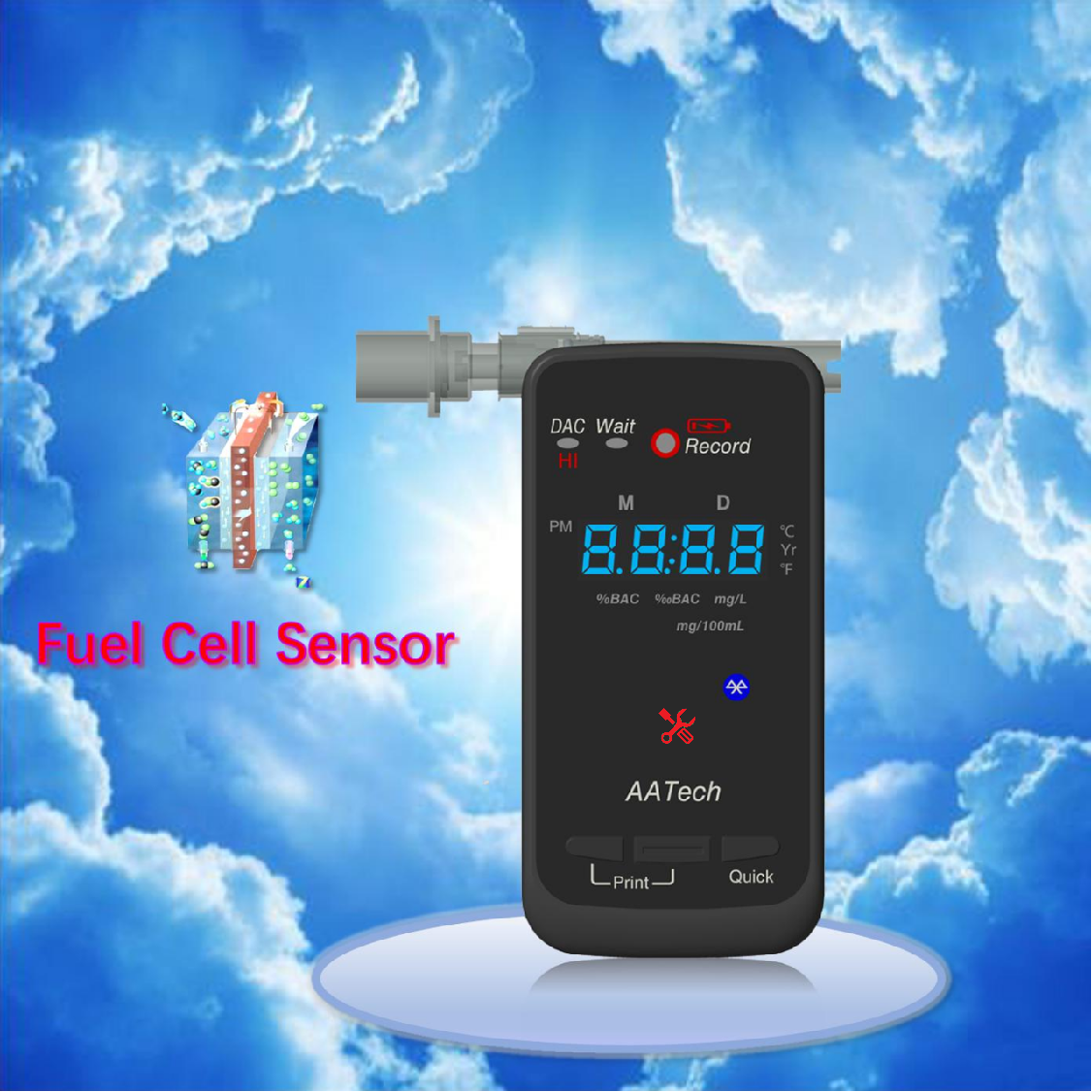 Fuel Cell Alcohol Tester AA2020p with RTC+ temperature + formal test + quick screening tester (BT printer NOT included)