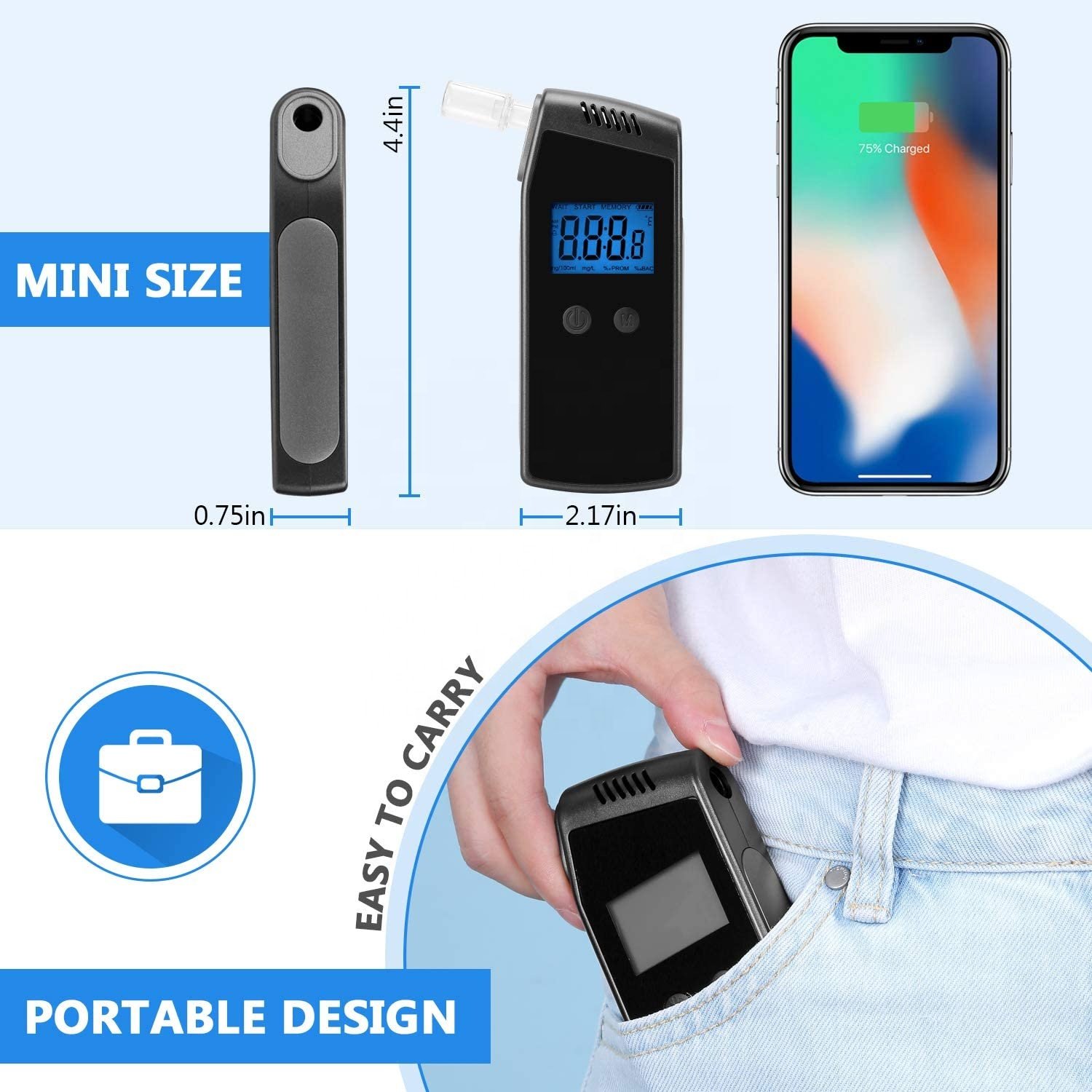Portable Personal Alcohol Checker Breath Alcohol Tester OEM Alcohol Breathalyzer