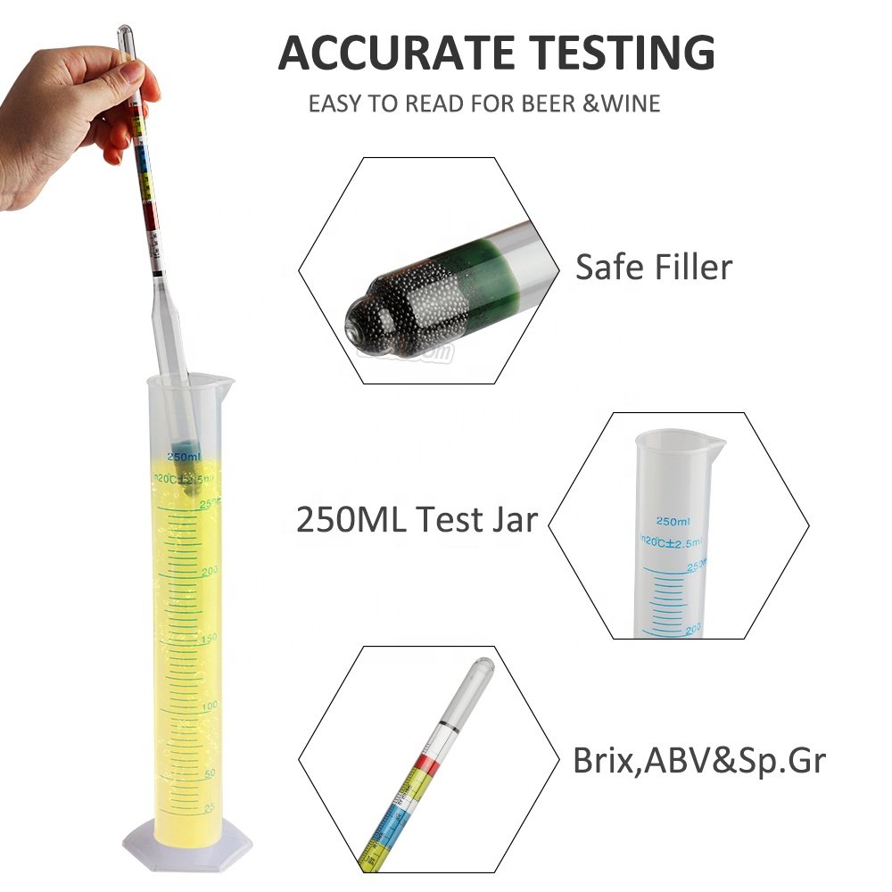 Triple Scale Hydrometer with Thermometer 3 in 1 Brewed Wine Brix Meter Wort Tester Beer Brix Meter For Homemade Beer