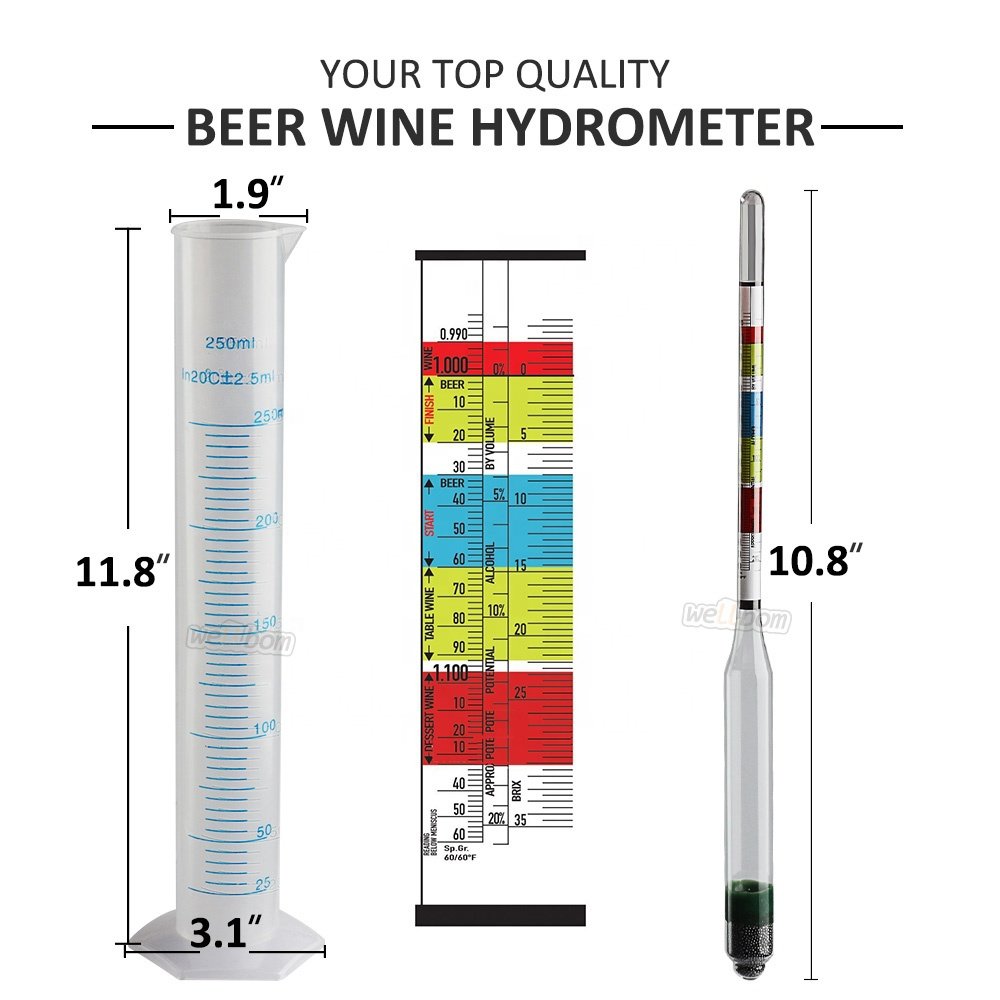 Triple Scale Hydrometer with Thermometer 3 in 1 Brewed Wine Brix Meter Wort Tester Beer Brix Meter For Homemade Beer