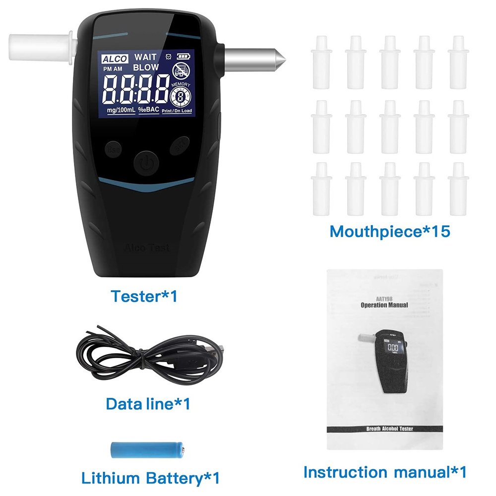 Patented alcohol tester with detachable rescue hammer and rechargeable battery breathalyzer Drivaid