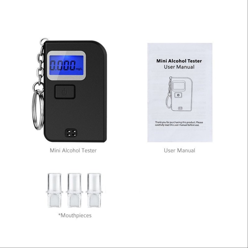 EK300 Portable Digital Alcohol Tester Breathalyzer with LCD Display and Keychain Supports Customization