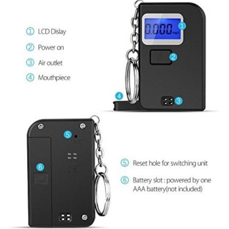 EK300 Portable Digital Alcohol Tester Breathalyzer with LCD Display and Keychain Supports Customization