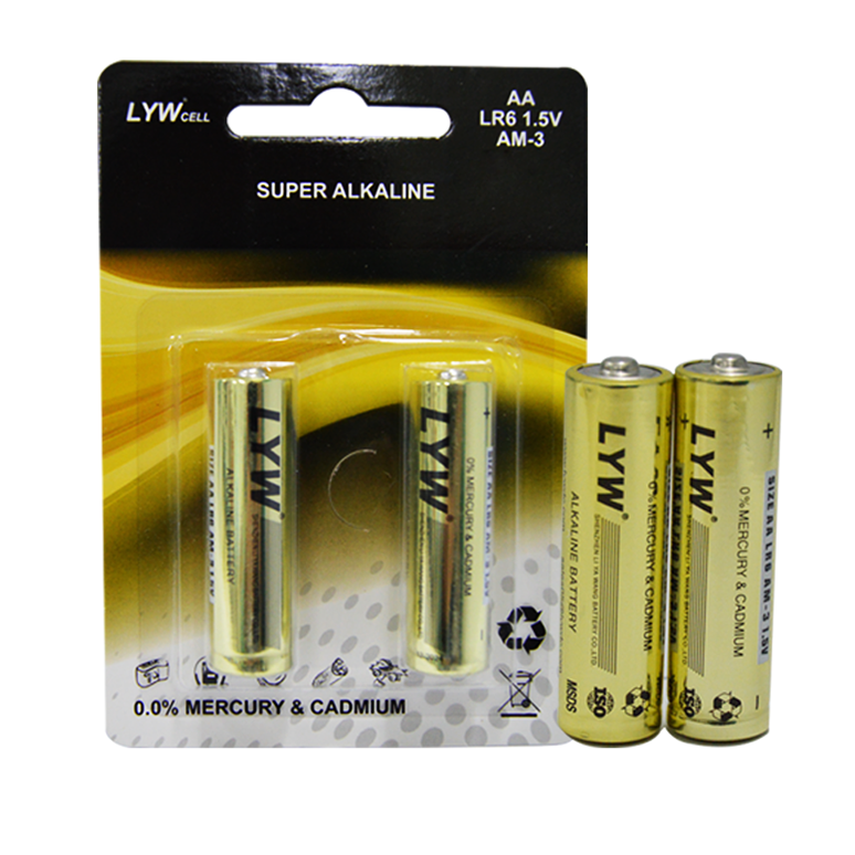 OEM Customized golden shell heavy duty alkaline dry battery 20pcs/box 1.5v lr6 no.5 aa alkaline primary battery cell