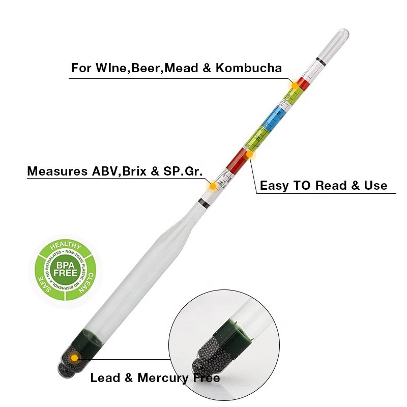 Triple Scale Hydrometer For Home brew Wine Beer Cider Alcohol Testing 3 Scale hydrometer with250ml Graduated Measuring Cylinder