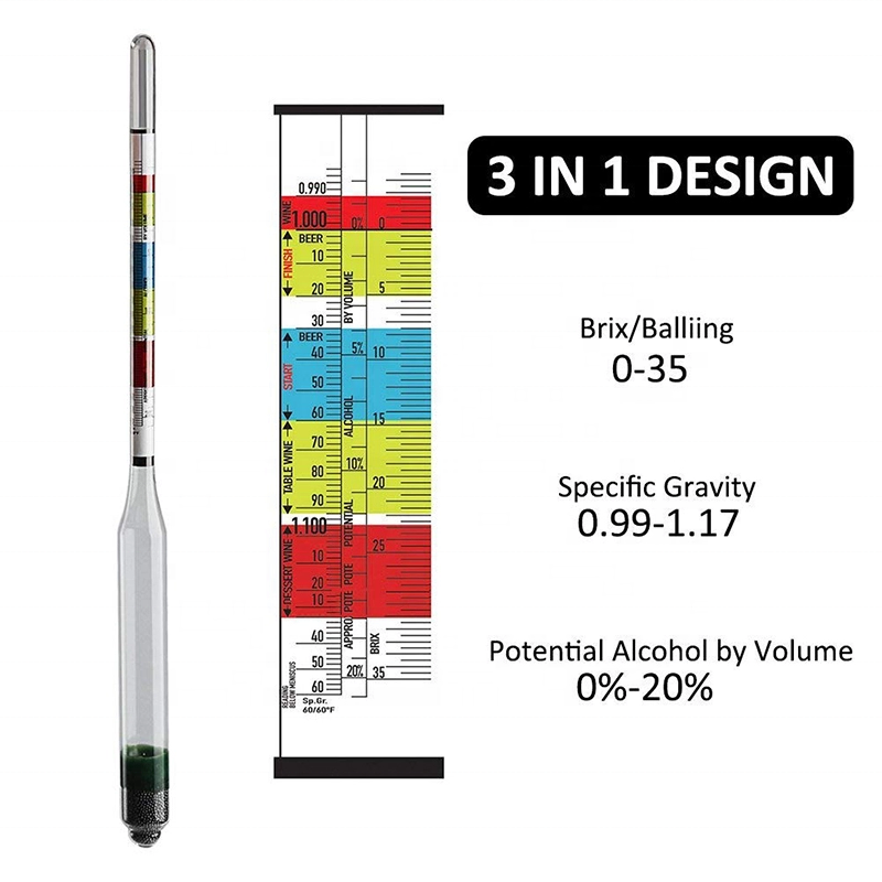 Triple Scale Hydrometer For Home brew Wine Beer Cider Alcohol Testing 3 Scale hydrometer with250ml Graduated Measuring Cylinder