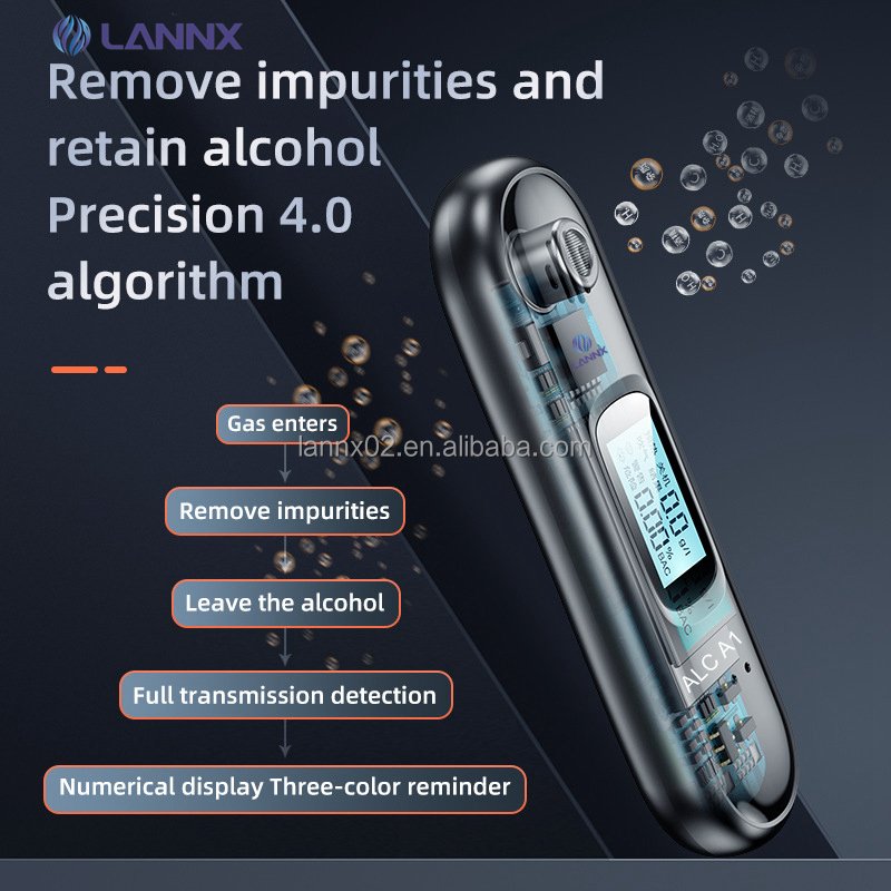 LANNX ALC A1 Car Portable Alcohol Detector Digital Breath Tester USB Rechargeable Non-contact High Accuracy Breathalyzer