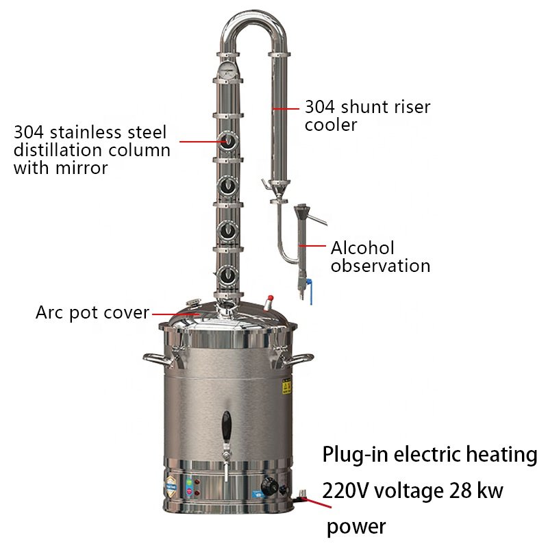 65L Plug-in stainless steel distiller 4-layer distillation tower distiller with liquor tester