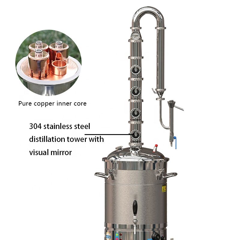 65L Plug-in stainless steel distiller 4-layer distillation tower distiller with liquor tester
