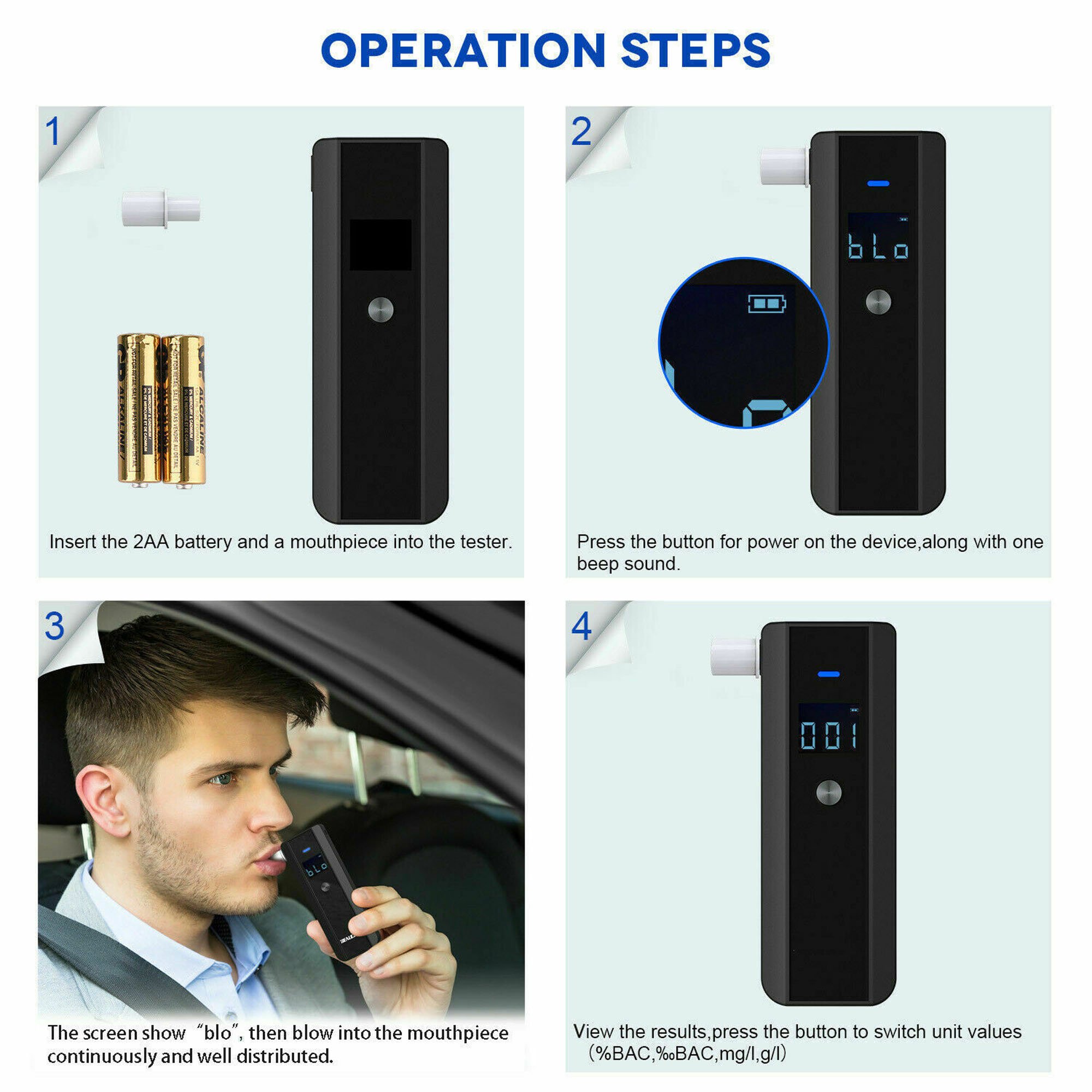 WG188 Alcohol Breathalyzer Tester 2023 Breathelyzer Manufacture Alcohol Detector OEM and ODM