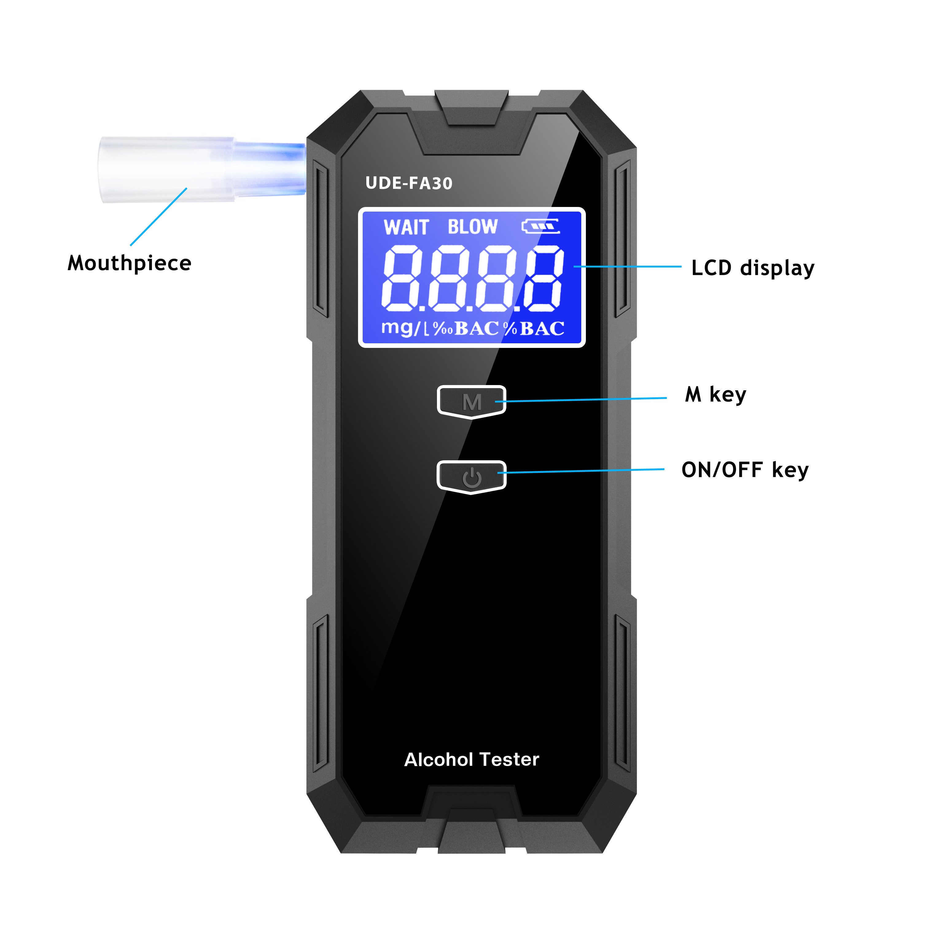 Electrochemical alcohol tester high quality breathalyzer J-BAC level alcohol checker