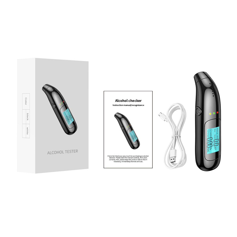 Handheld Alcohol Tester Digital LCD Large Screen High-precision Tester Black White