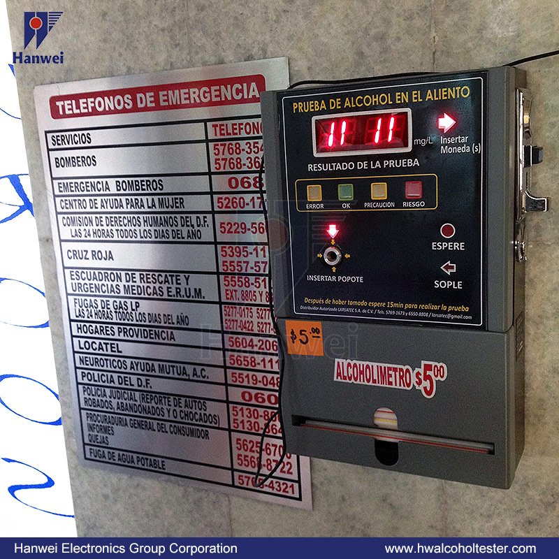AT319 Wall Mounted Fuel Cell sensor Coin Operated Alcohol Tester
