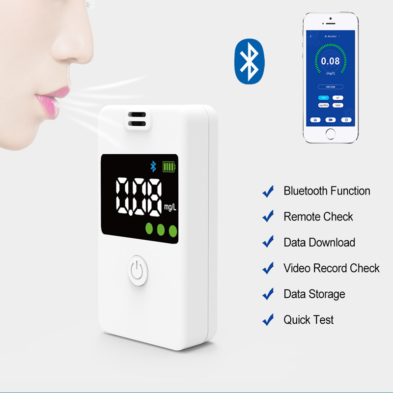 Portable Non Contact Breathalyzer Fast Testing Bluetooth Remote White Convenient Alcohol Tester