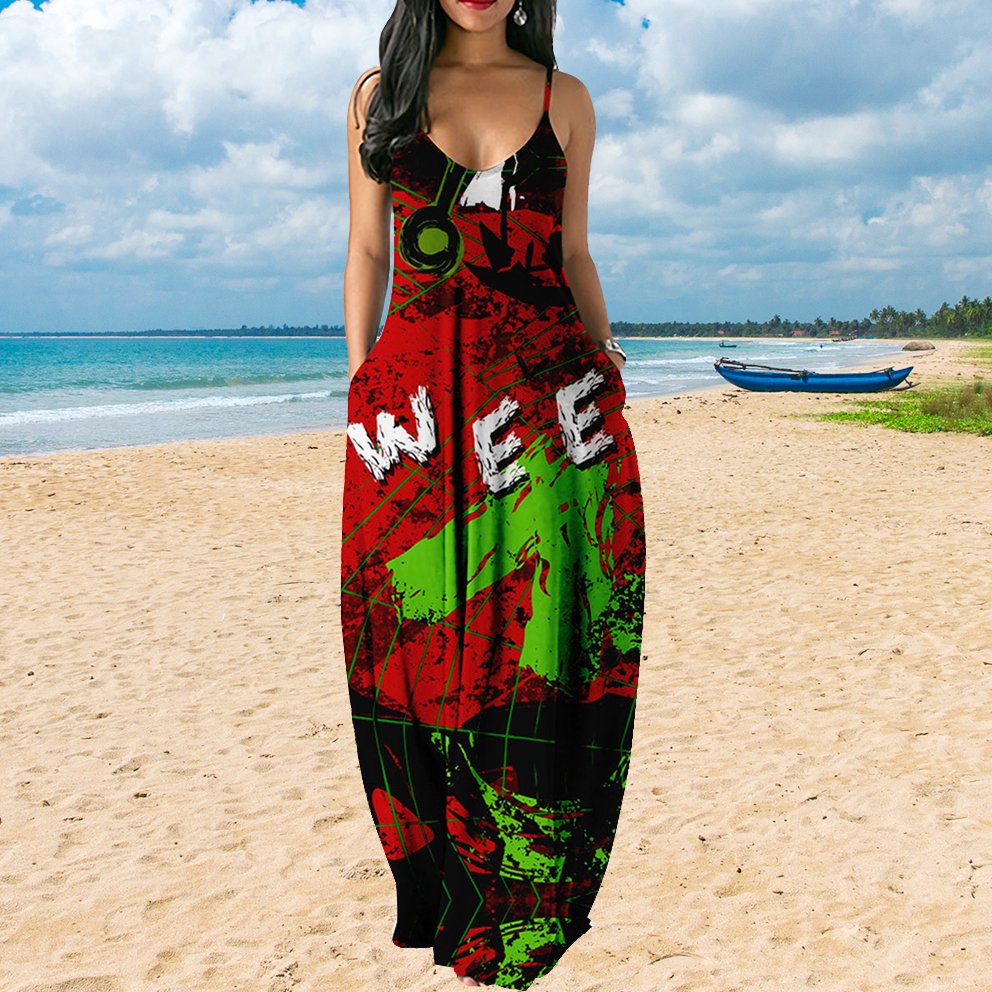 2 PC Women Casual Oversized Women Maxi Dresses V Neck Loose Long Sunflower Dresses Summer Beach Flowy Floral Dress With Pockets