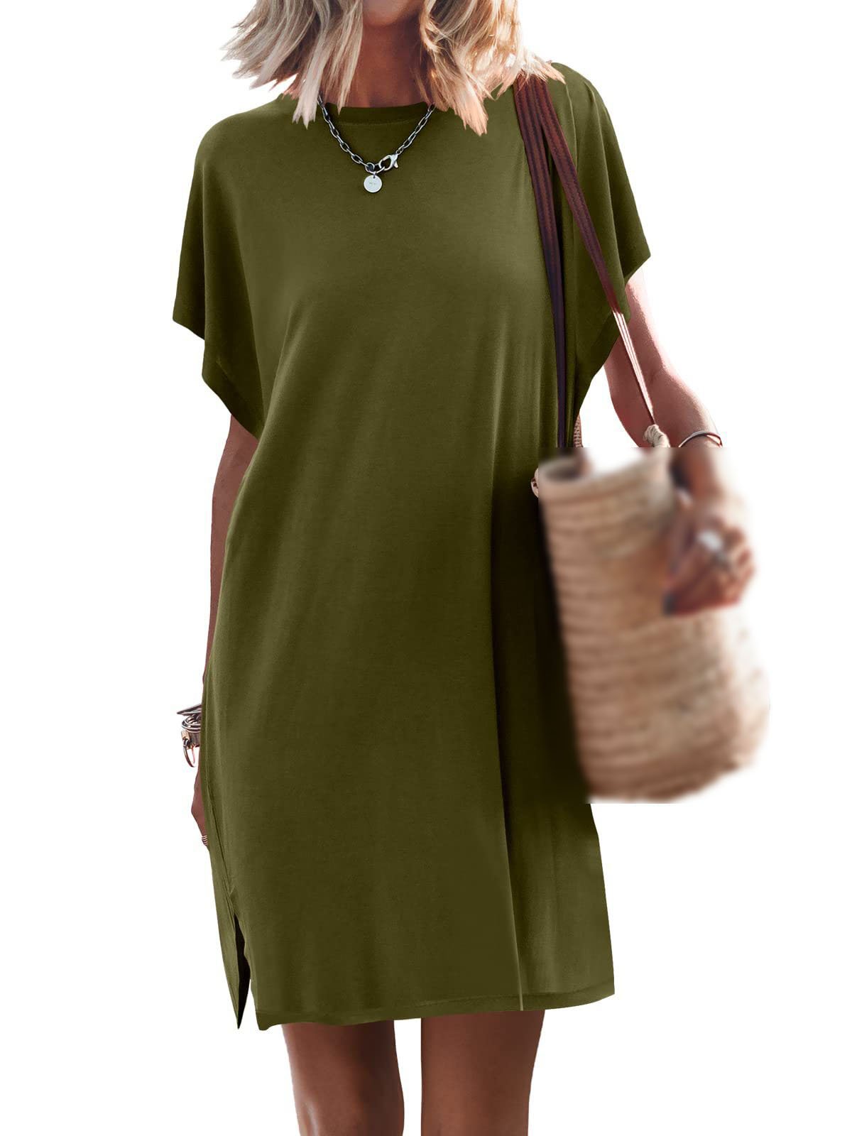Conyson wholesale summer Women's clothing T Shirt Dress solid Casual Short-sleeve Body-con custom logo Knitted Plain Dresses