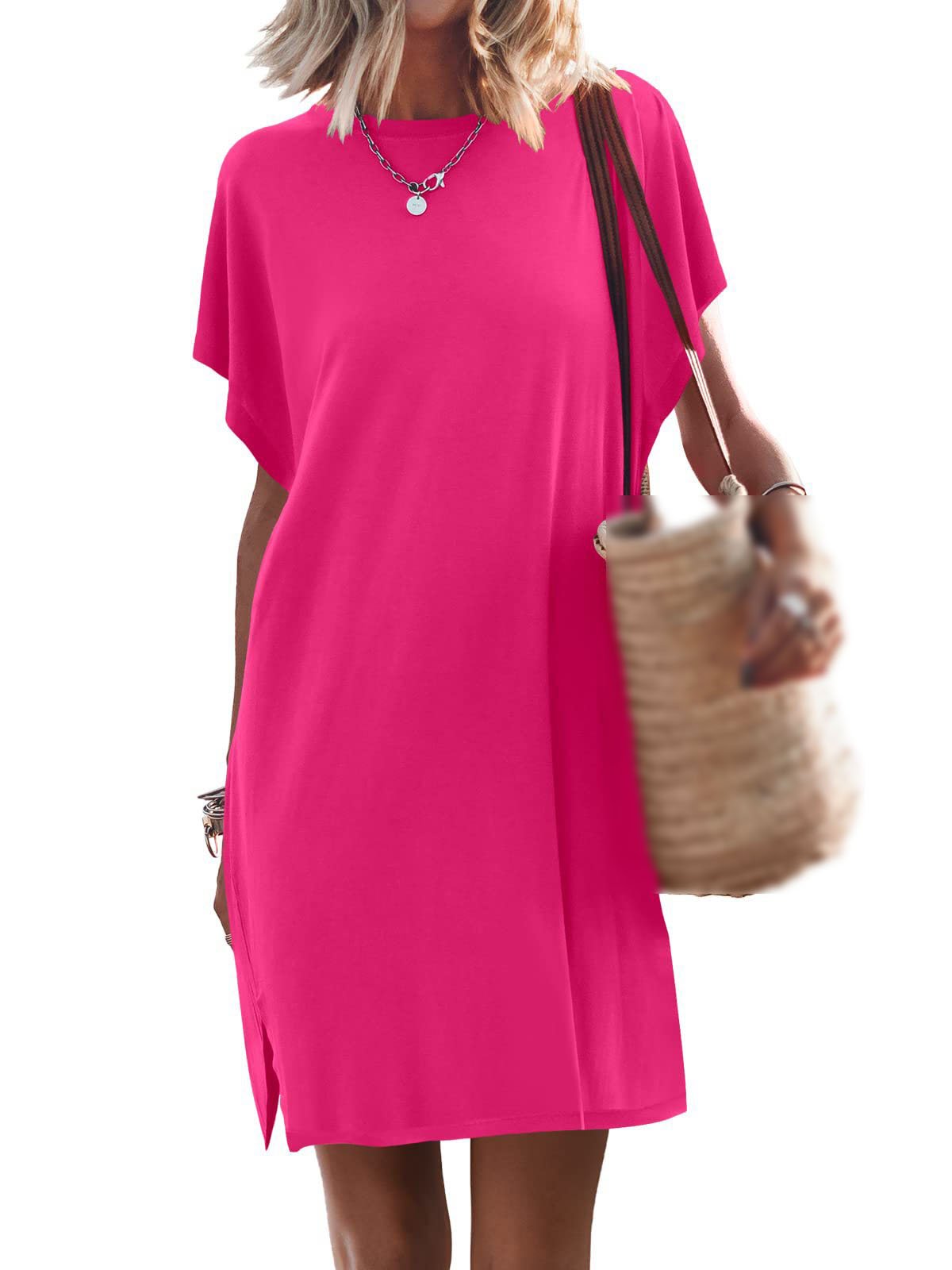 Conyson wholesale summer Women's clothing T Shirt Dress solid Casual Short-sleeve Body-con custom logo Knitted Plain Dresses