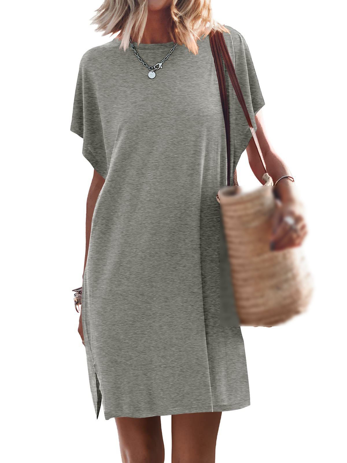Conyson wholesale summer Women's clothing T Shirt Dress solid Casual Short-sleeve Body-con custom logo Knitted Plain Dresses