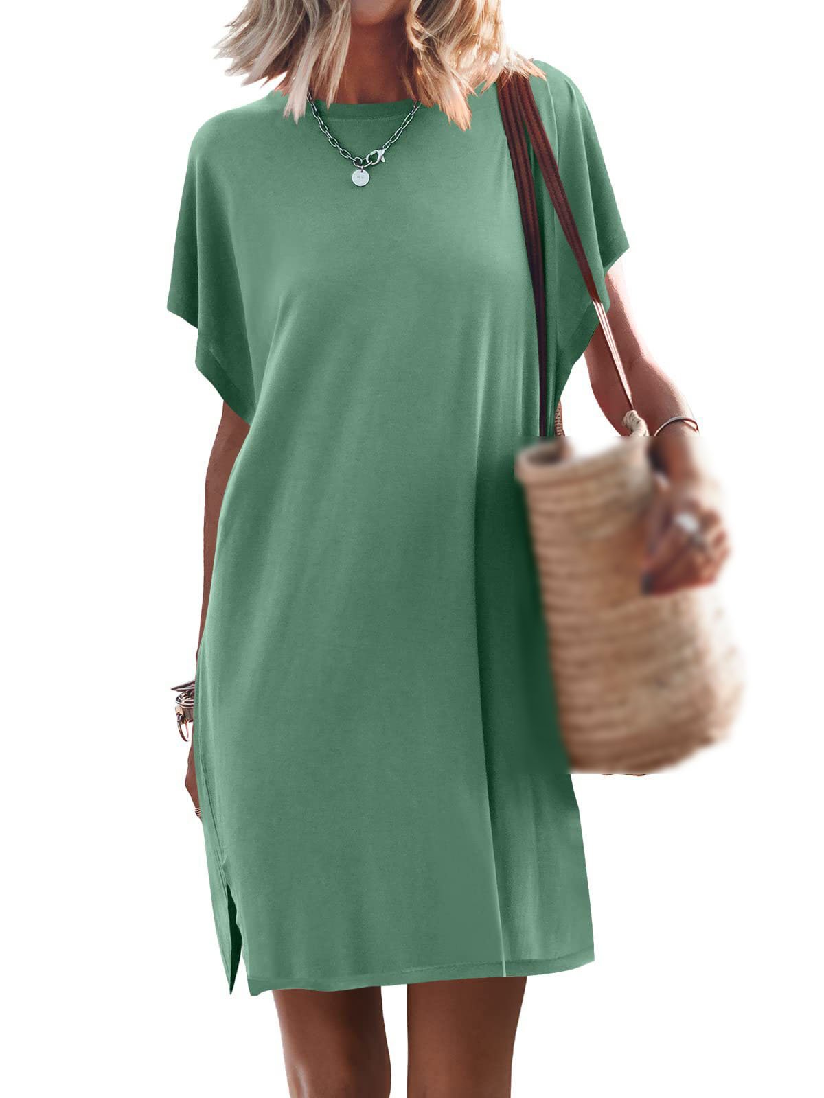 Conyson wholesale summer Women's clothing T Shirt Dress solid Casual Short-sleeve Body-con custom logo Knitted Plain Dresses