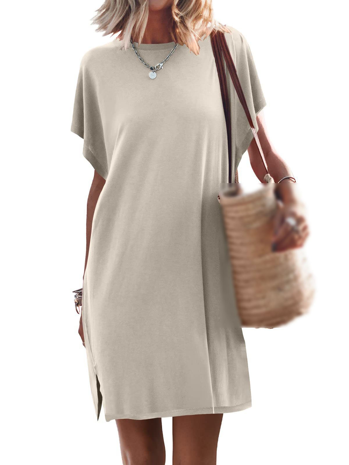 Conyson wholesale summer Women's clothing T Shirt Dress solid Casual Short-sleeve Body-con custom logo Knitted Plain Dresses