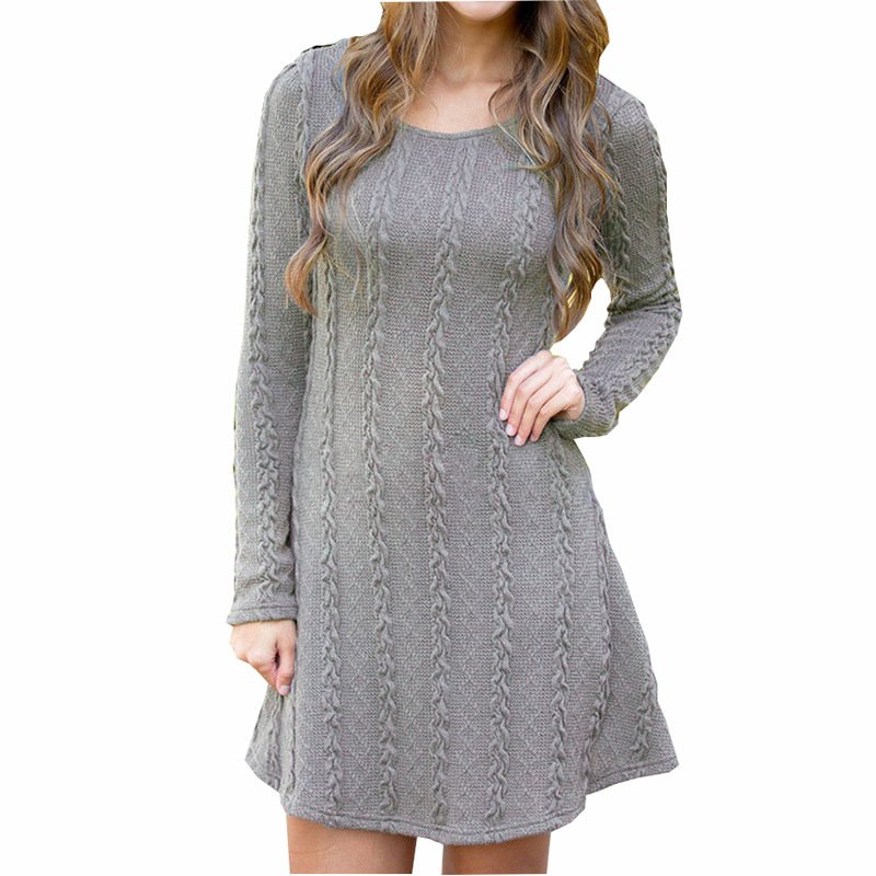 Spring Autumn Fashion Jacquard Knitted Sweater For Women Round Neck Long Sleeve Dress Ladies Clothes 2024