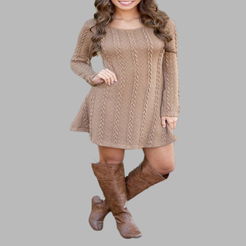 Spring Autumn Fashion Jacquard Knitted Sweater For Women Round Neck Long Sleeve Dress Ladies Clothes 2024