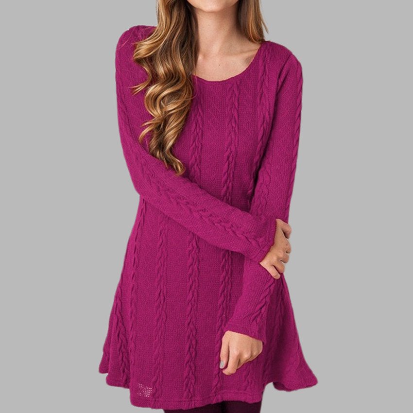 Spring Autumn Fashion Jacquard Knitted Sweater For Women Round Neck Long Sleeve Dress Ladies Clothes 2024