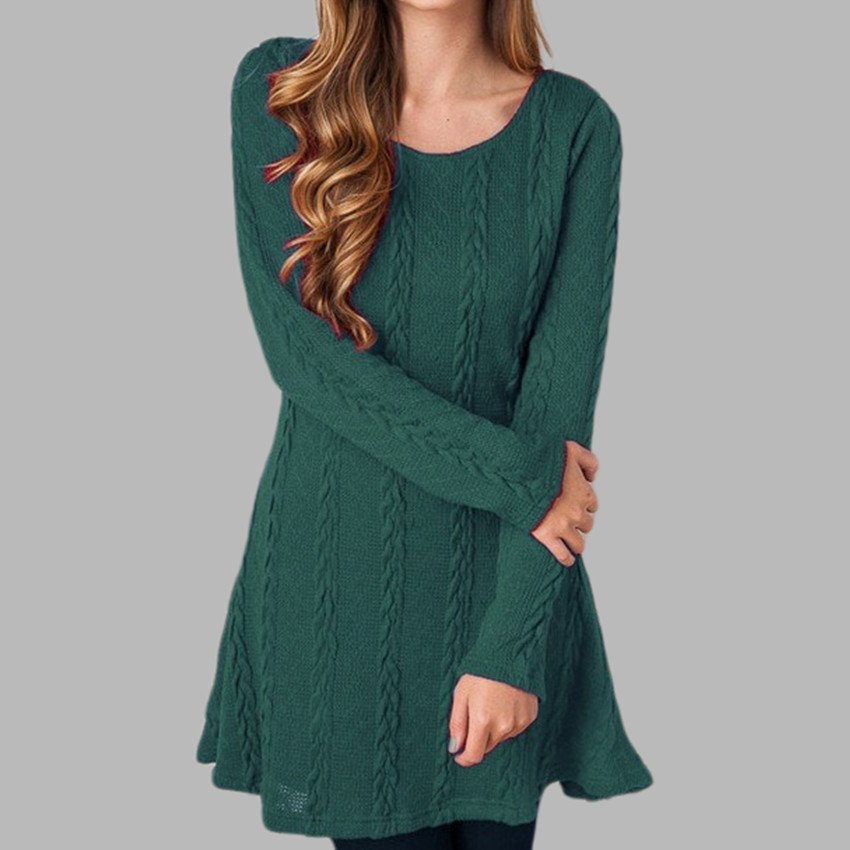 Spring Autumn Fashion Jacquard Knitted Sweater For Women Round Neck Long Sleeve Dress Ladies Clothes 2024