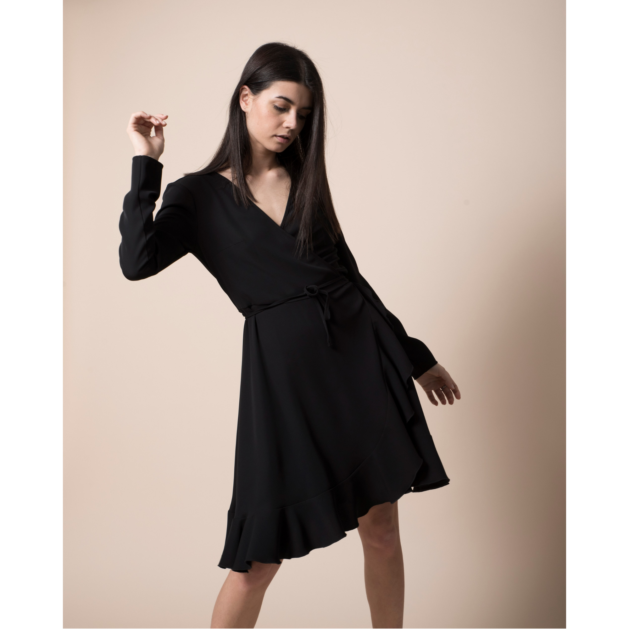 best italian quality 100% open crisscross long sleeve dress tied at the waist with rouge on the skirt, for the day
