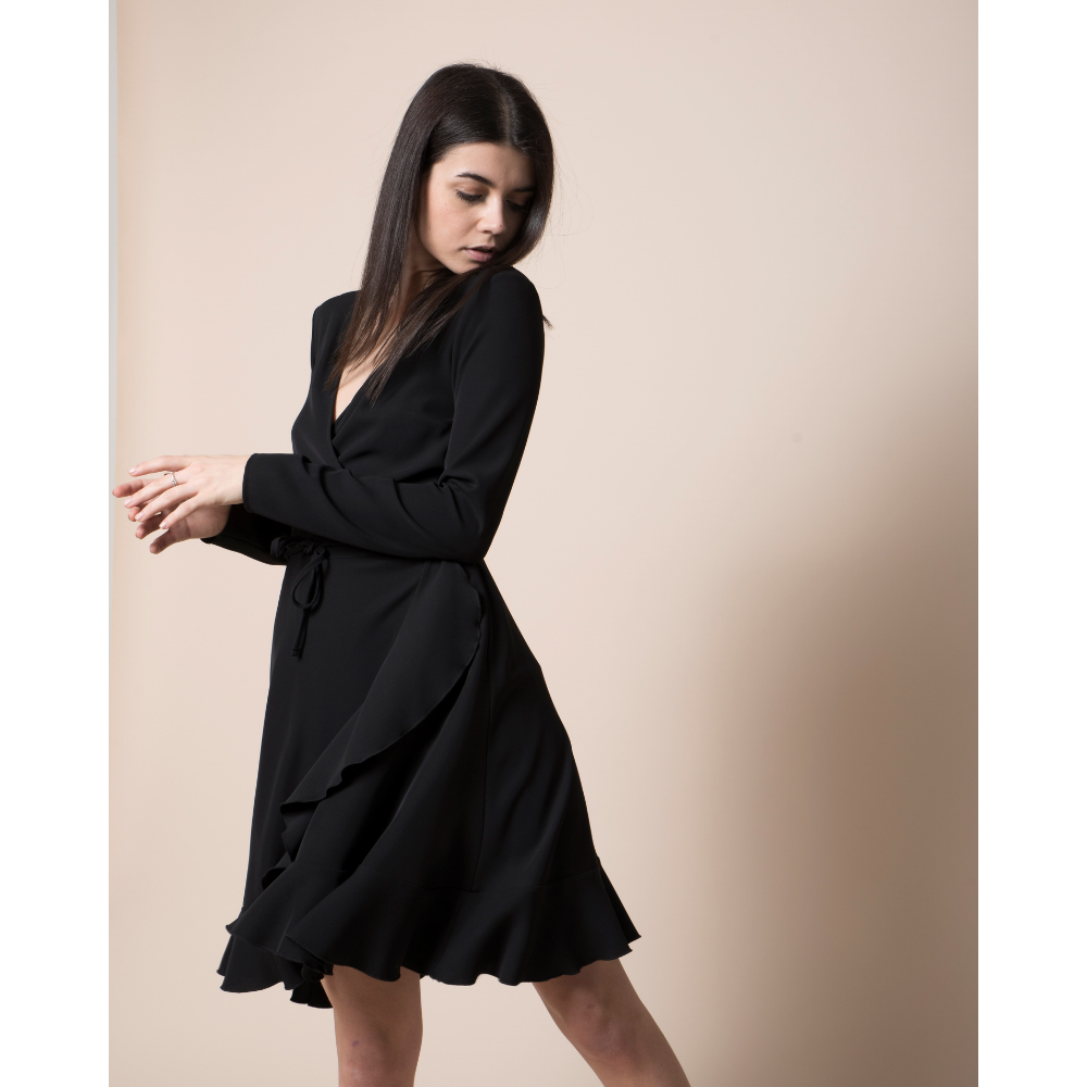 best italian quality 100% open crisscross long sleeve dress tied at the waist with rouge on the skirt, for the day
